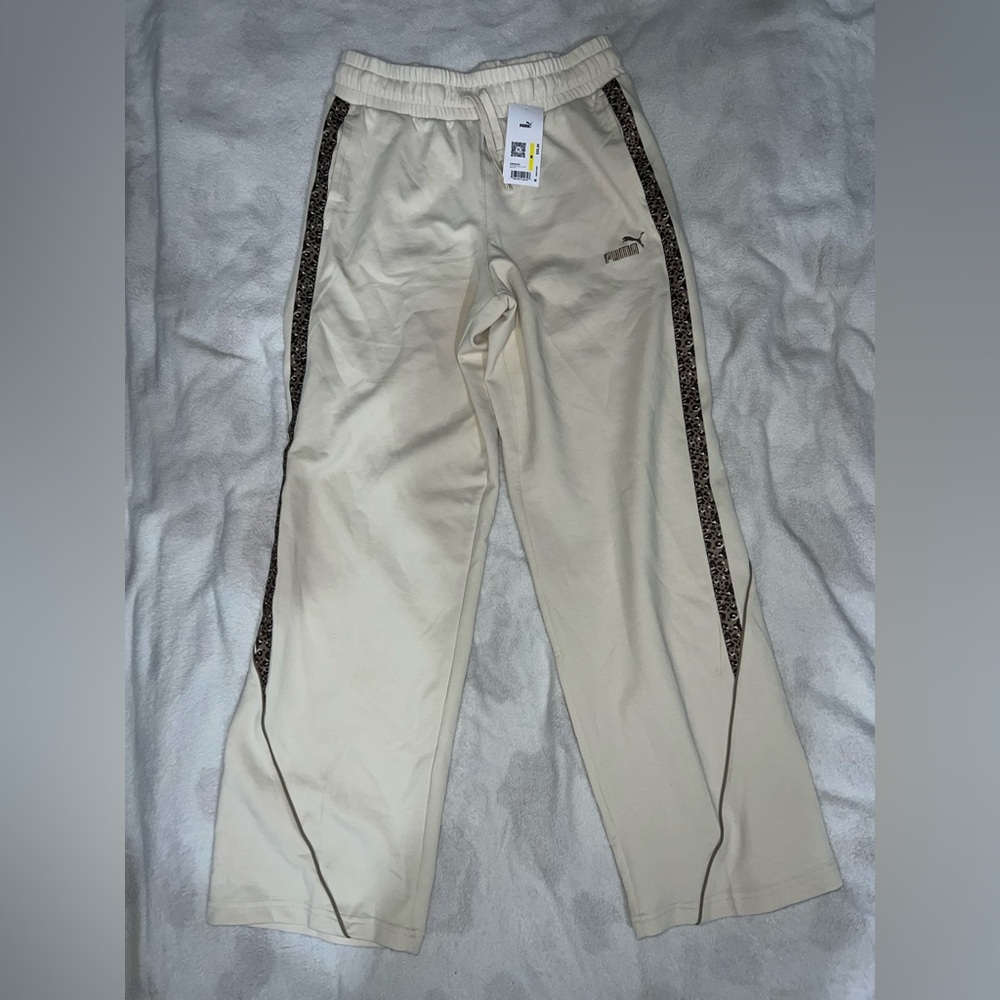 Puma Beige Track Pants with Animal Print Detail